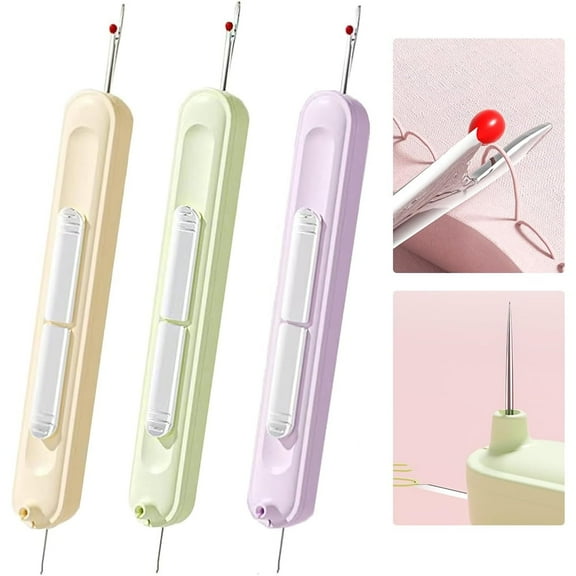 3PCS 2 in 1 Needle Threader Seam Ripper for Hand Stitching, Upgraded Automatic Needle Threader with Stretchable Thread Insertion Needles, Sewing Supplies, Sewing Stitch Remover Tool