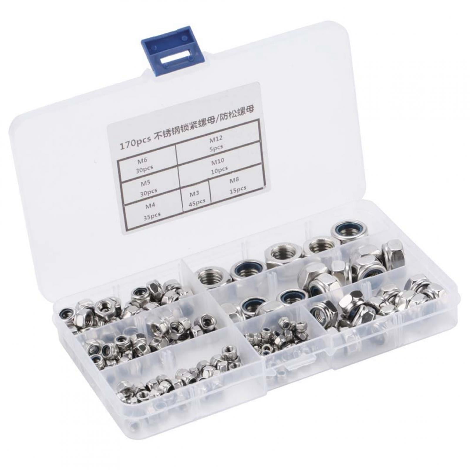 Nut & Bolt Assortment Sets 170Pcs 304 Stainless Steel Lock Nut Assortment M3/4/5/6/8/10/12 Nylon Insert Locknut Nut & Bolt Assortment Sets 170Pcs 304 Stainless Steel Lock Nut Assortment M3/4/5/6/8/10/12 Nylon Insert Locknut