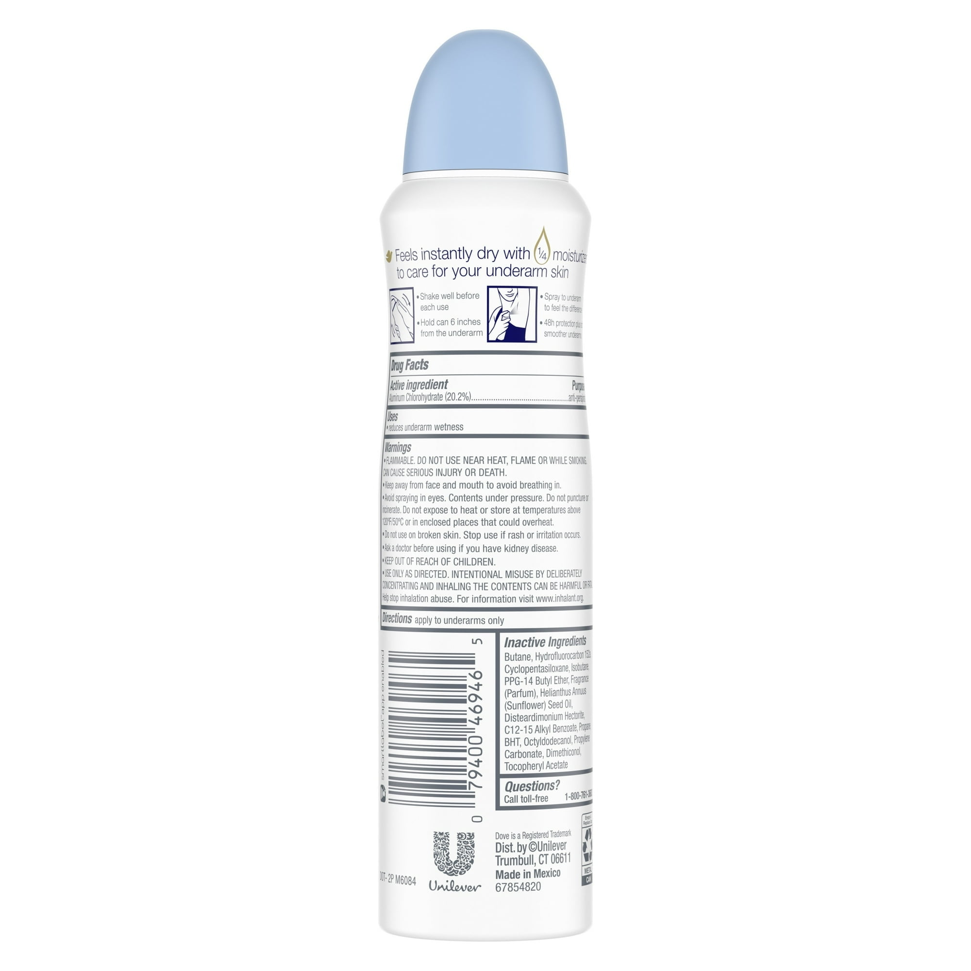 Dove Dry Spray Antiperspirant Deodorant For Women Clear Minerals 3.8 oz - 2 Pack