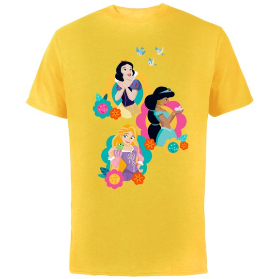 Disney Princess Snow White Rapunzel Jasmine In Bloom - Short Sleeve Cotton T-Shirt for Adults - Customized-Yellow
