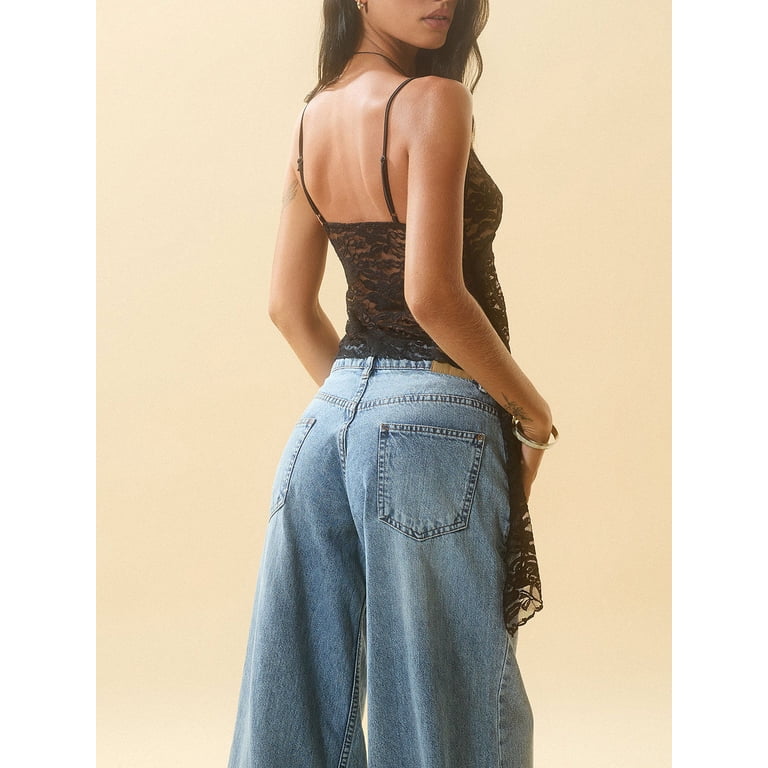 Women Y2K Lace Cami Crop Tops Spaghetti Strap Sheer Camisole