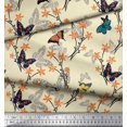 thumbnail image 2 of Soimoi White polyester Crepe Fabric Flower & Butterfly Printed Fabric 1 Yard 42 Inch Wide, 2 of 5