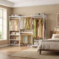 thumbnail image 6 of LEDREM Extendable Heavy-Duty Clothes Rack, Portable Garment Rack with Adjustable Mesh Shelves & Hanging Rails, Hooks, White, 6 of 7
