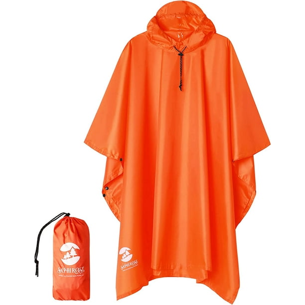 SaphiRose Hooded Rain Poncho for Adult with Pocket, Waterproof ...
