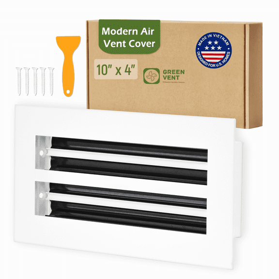 GREEN VENT Modern Air Vent Cover 10x4 (Duct Opening) - Decorative White Aluminum Linear Slot Diffuser for Wall, Ceiling