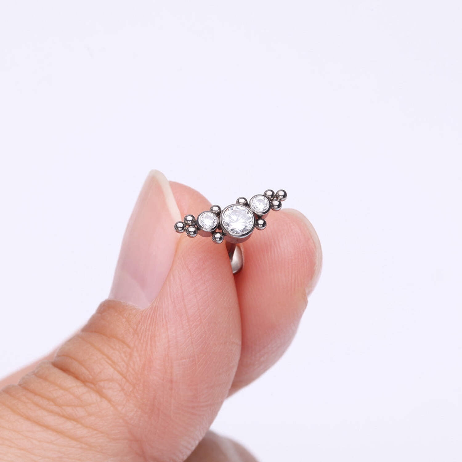 Implant Grade Titanium OneFit Threadless Sparkle Arc Bali Beads Flat Back Stud Labret
