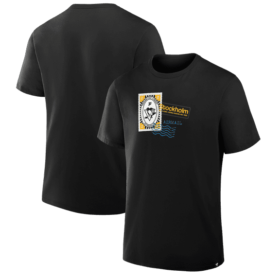 Men's Black Pittsburgh Penguins 2025 NHL Global Series Hometown To Stockholm Legacy T-Shirt