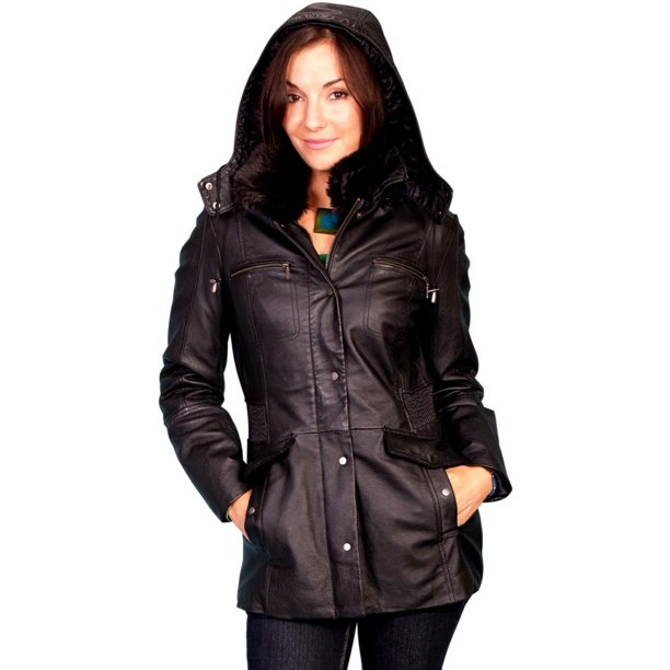 Scully Leather Scully Western Jacket Womens Smooth Leather Hood Snap 2XS Black L618 Walmart