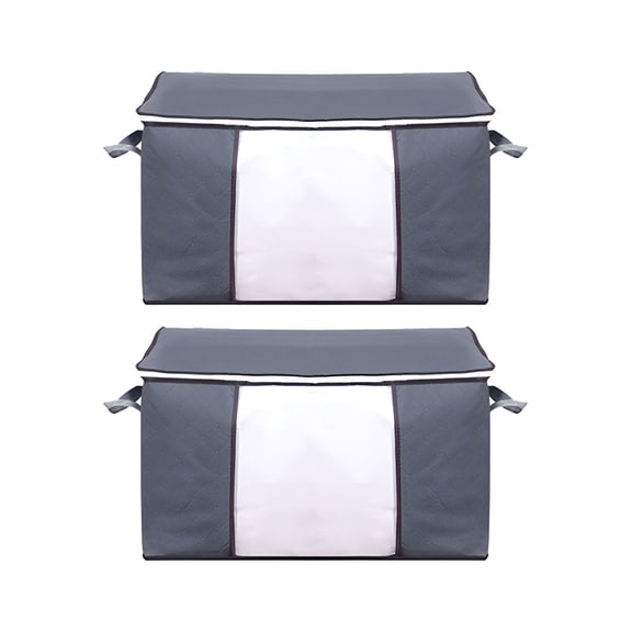 AUQ 2Pcs Blanket Storage,23.6"*15.7"*13.8" Clothing Storage Bins,Clothing Storage Bags,Gray1