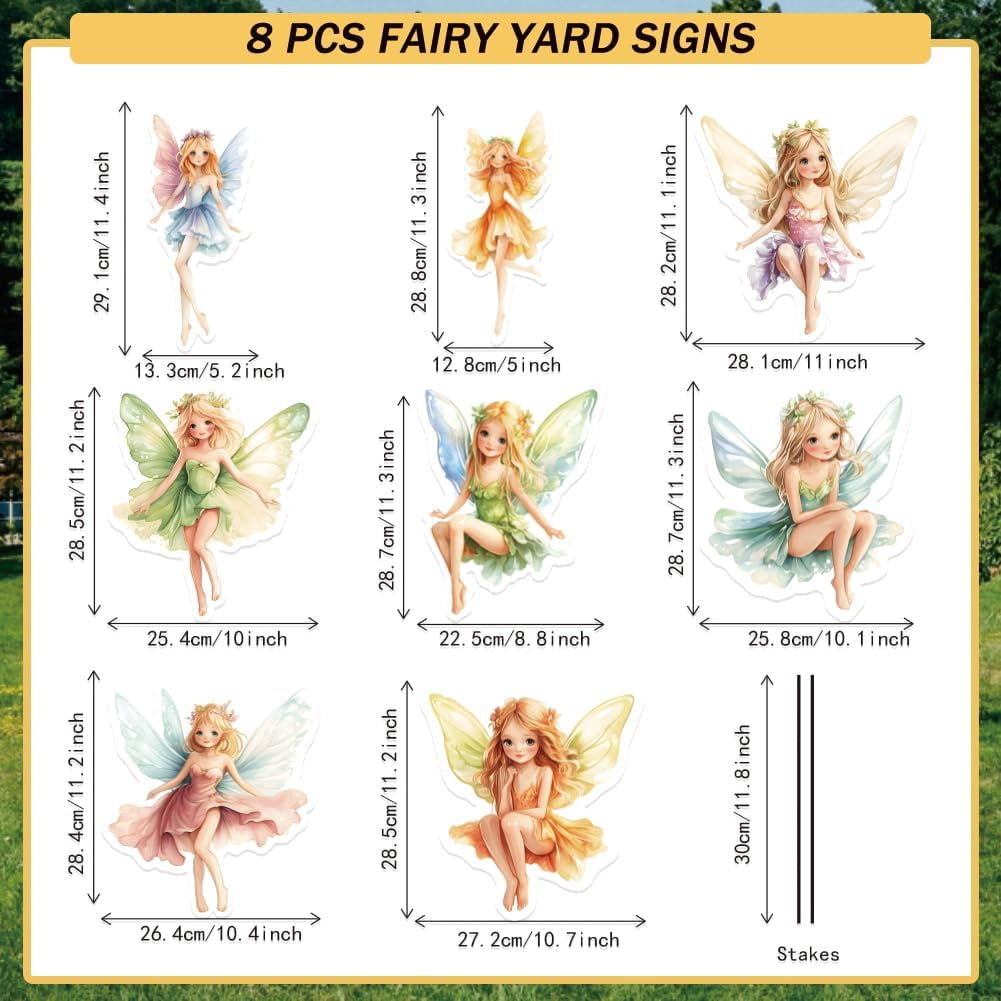8PCS Fairy Yard Signs Plastic Garden Stakes Baby Shower Party Decoration Lawn Signs Butterfly Fairy Yard Stakes Outdoor Spring Fairy Decorations