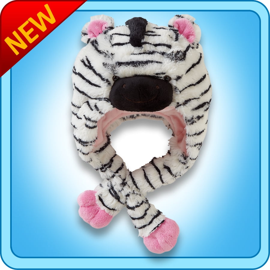 Authentic Pillow Pets Zippity Zebra Pink/White Hat Plush Toy Gift