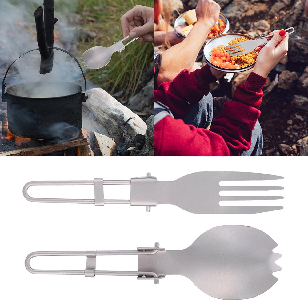 Camping Cutlery, Titanium Healthy Foldble Portable Titanium Spork Fork