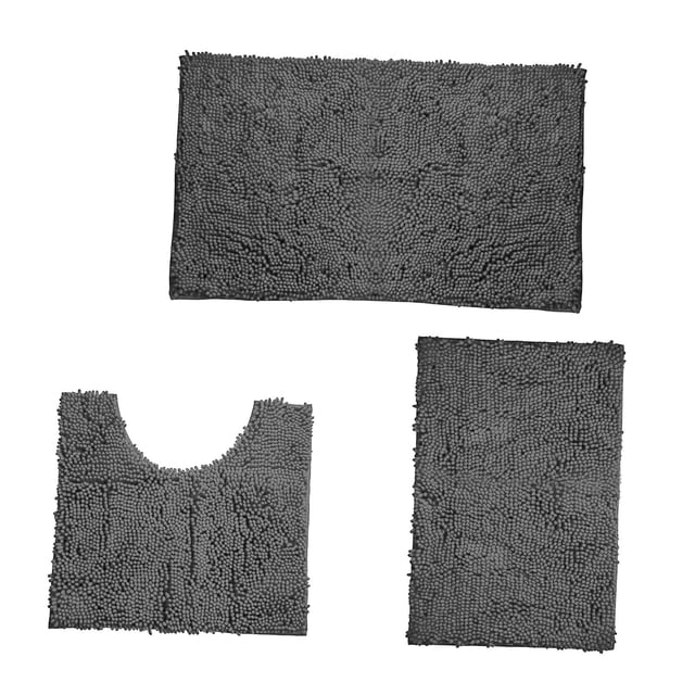 yuksok 3 Pcs Bathroom Rugs Set Super Absorbent Luxury Shaggy Bath Mats Soft Dark Gray