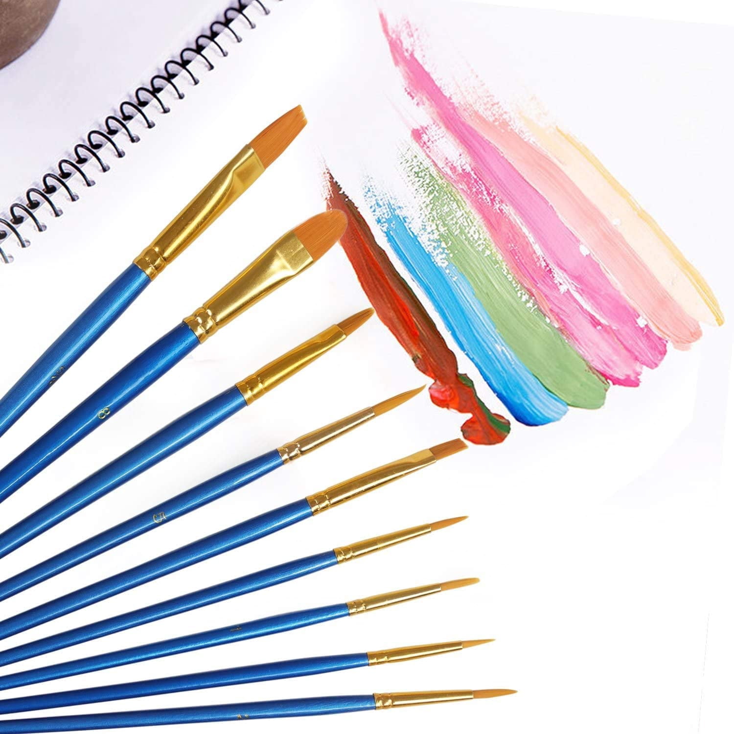 JJEAN-Acrylic Paint Brush Set, 5 Packs / 50 pcs Nylon Hair Brushes for All Purpose Oil Watercolor Painting Artist Professional Kits