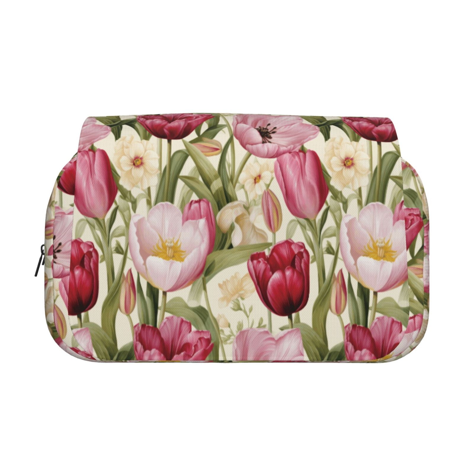 Rateoe Tulips Flowers Pattern Double Clamshell Pen Case, Storage Organizer with Two Zipper Compartments– Holds Up to 50 Pencils & Pens