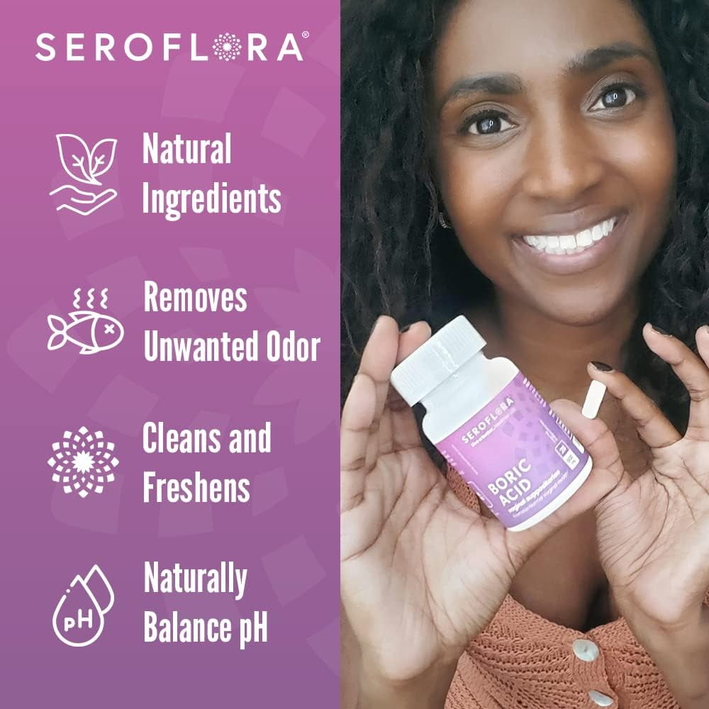 Seroflora Boric Acid Vaginal Suppositories for Women with Suppository Applicators - Boric Acid Pills Support Vaginal Odor Control - 30 Suppositories 7 Applicators