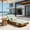 Teak Finish + Green Leaf Cushion, variant on Boat-Shape Patio Chaise Lounge Chair with 2-Fold Thin Cushion, 3-Position Recliner, Teak+Green Leaf