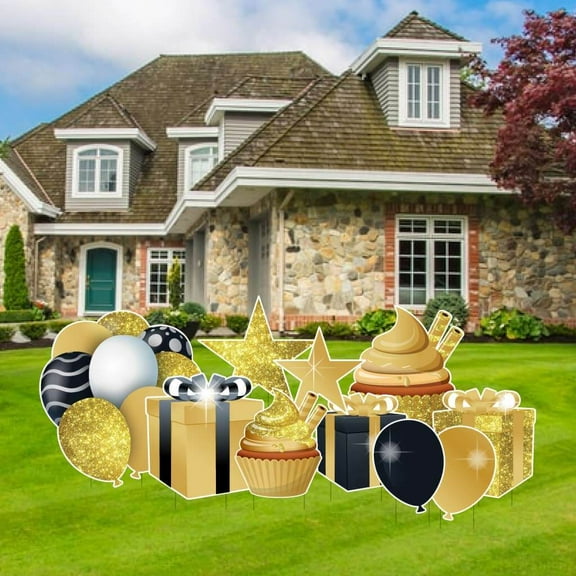 Yellow Sparkle Yard Sign Accessory Package, Yellow Glitter Yard Decorations (10 pcs Total)