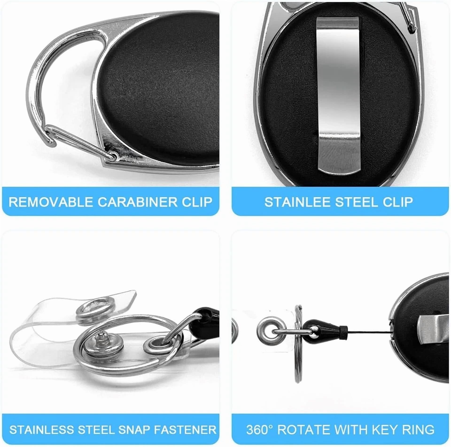 CRESTIN- Badge Reel, 2 Pack Retractable Badge Holders With Carabiner Belt Clip And Key Ri