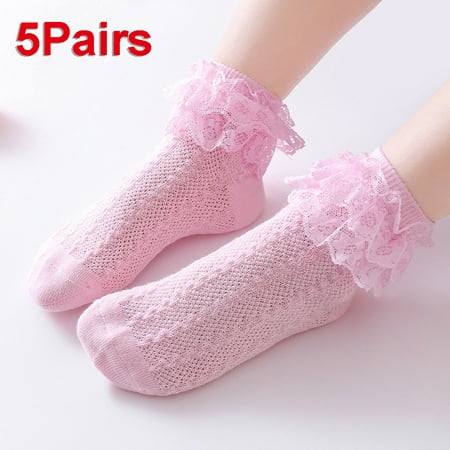 

5 Pairs Baby Girls Socks With Big Bows Breathable Newborn Girl Short Socks Hollow Out Toddlers Cotton Princess Kids Sock For 1-12years(1 Year Pink)