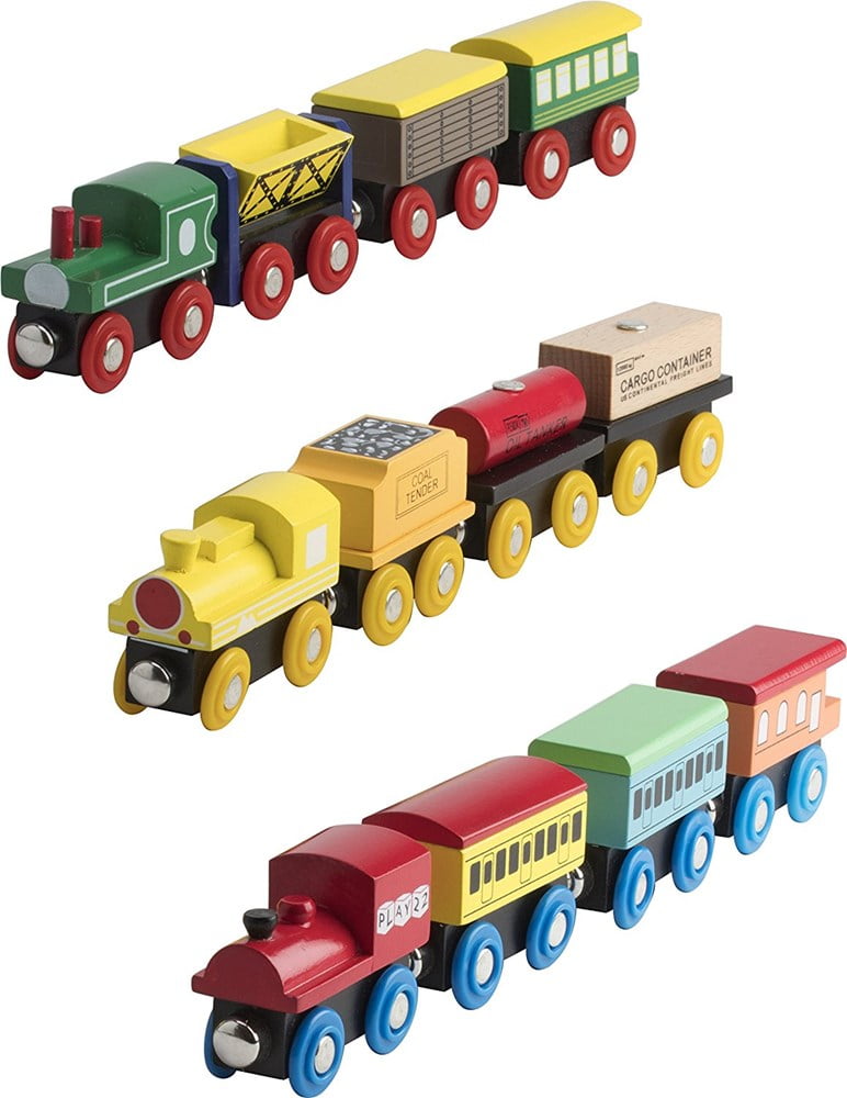 SUKRAGRAHA Wooden Train Set 3pc Shinkansen Magnetic Toy Train Sets for Kids Toddler Boys Girls Compatible with Thomas Tracks and Major Brands 