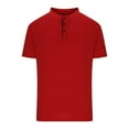 thumbnail image 2 of WREESH Men's Fashion Henley Short Sleeve Top with Solid Color and Round Collar Button Detail Red, 2 of 5