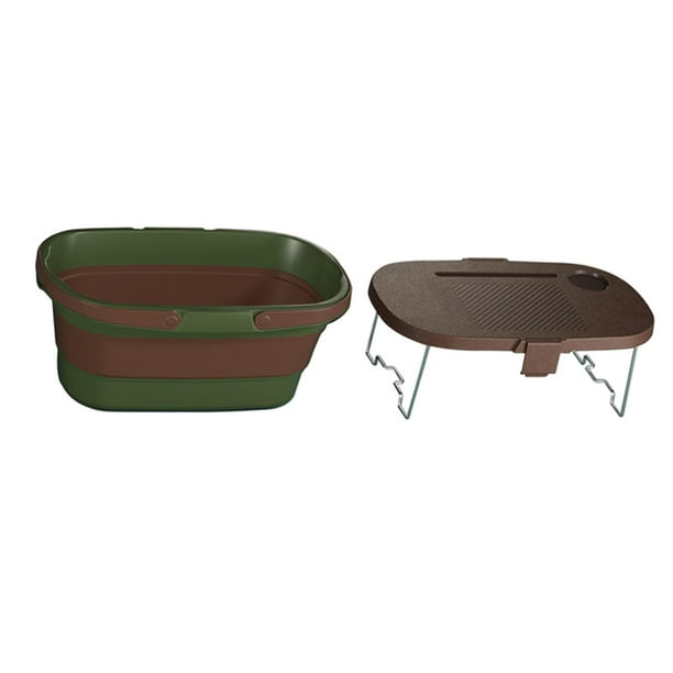 Cesta de picnic plegable con asas y tapa organizadora, recipiente plegable a prueba de fugas Café verde