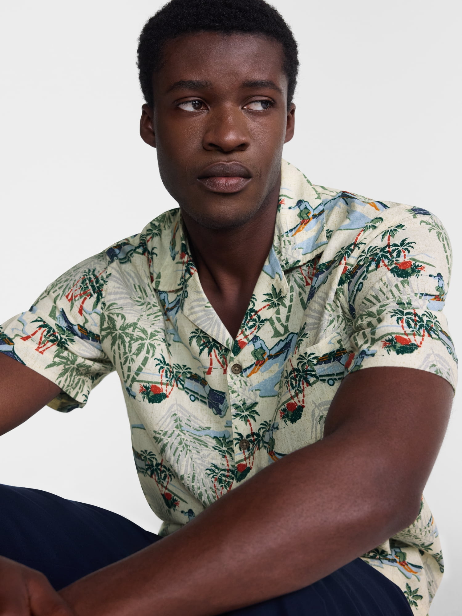George Men's Linen Blend Holiday Camp Shirt, Sizes XS-3XL, LT-4XLT, 2XB-6XB