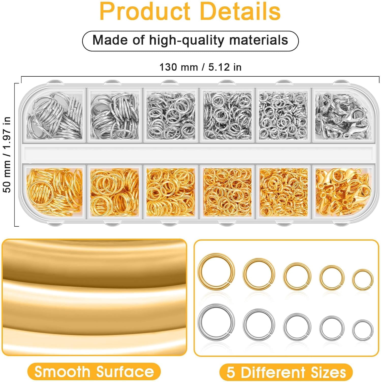 Jump Rings for Jewelry Making Supplies and Necklace Repair with Jump Ring and Open Jump Ring(1200Pcs Silver and Gold)