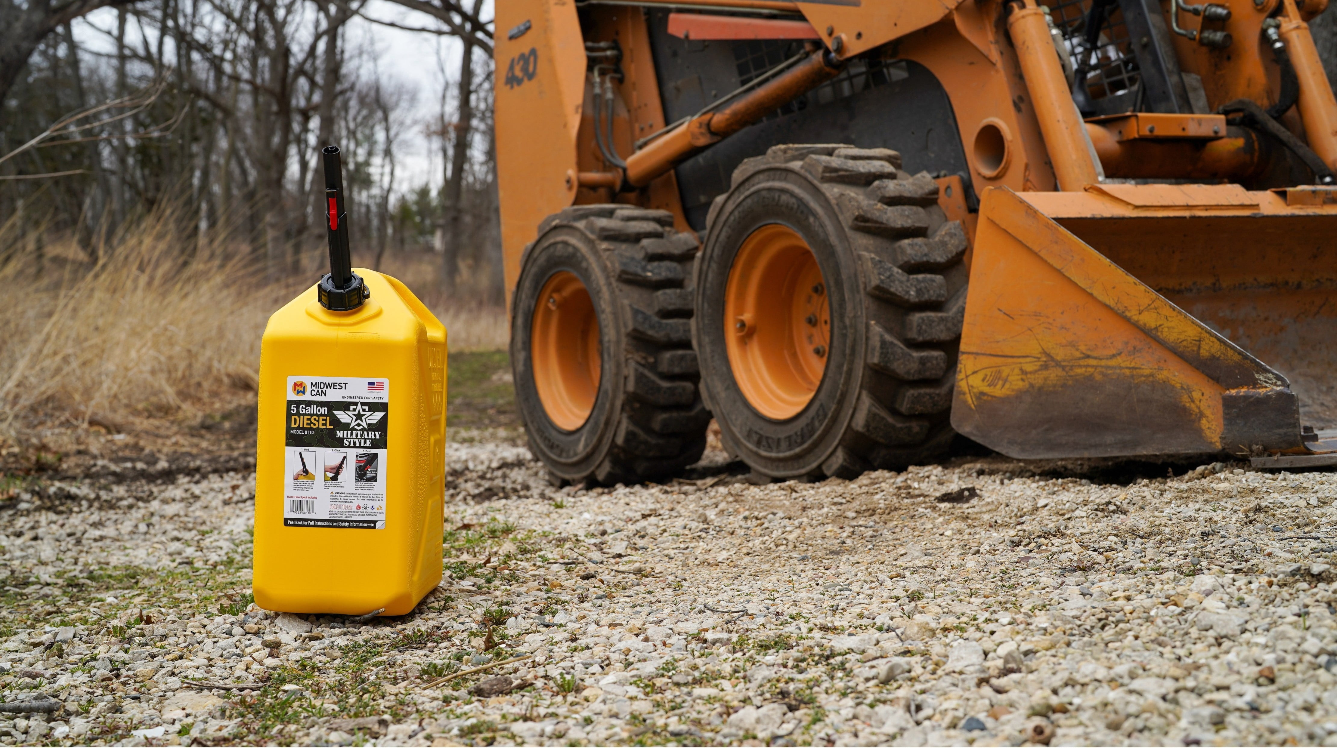 Midwest Can 8110 Plastic Jerry Can 5 Gallon Diesel Capacity, Military Style Diesel Container, Yellow