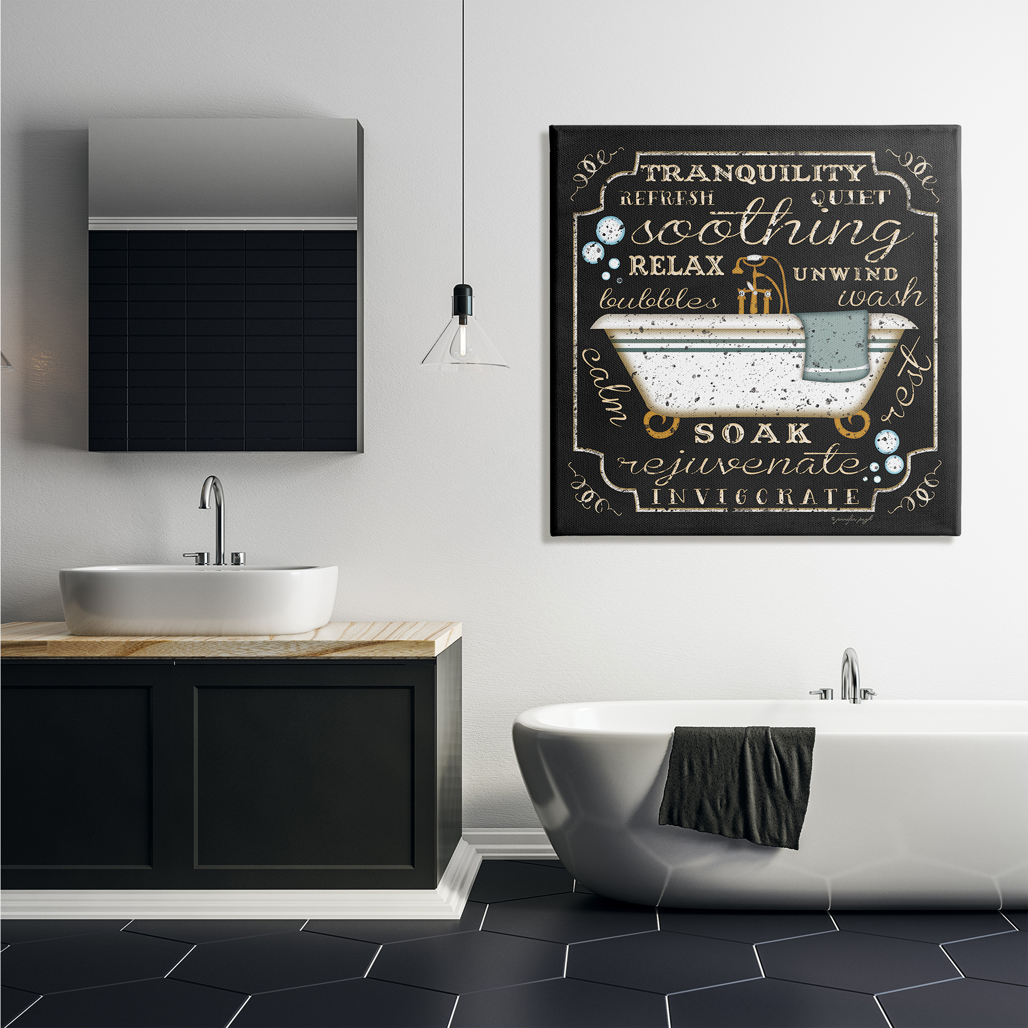 Stupell Industries Tranquility Tub Icon Textual Bathroom Art, 36 x 36,Design by Jennifer Pugh