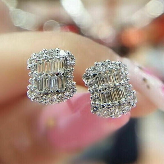 2Ct Baguette Cut CZ Cluster Stud Earrings 925 Sterling Silver