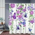 thumbnail image 2 of SUNOLIFE Purple Buttlefly Shower Curtain Floral Waterproof Fabric Bathroom Curtain 72x72 in, 2 of 5