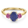 thumbnail image 3 of Gem Stone King 10K Yellow Gold Blue Lapis and Pink Moissanite Engagement Ring for Women | 1.86 Cttw | Oval 8X6MM | Gemstone Birthstone | Size 5, 3 of 6