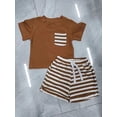 thumbnail image 1 of xiaxaixu Ensemble Pantalon pour Enfants Filles Garçons, Haut Décontracté de Fête à Manches Courtes Col Rond + Ensemble Short Ample à Rayures avec Cordon, 1 of 1
