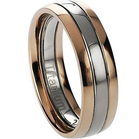 Daxx Men39;s Titanium TwoToned Rose GoldToned Ring 