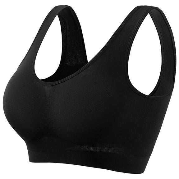 Rexolia Womens Plus Size Sports Bra Seamless Racerback Yoga Running Fitness Tank Top Wireless Support Crop Activewear Black L