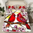 thumbnail image 2 of jejeloiu Pink Sakura Queen Sheet Sets,Christmas Cardinal Bird Flat Sheet,Red Birds Queen Fitted Sheet For Girls,Super Cozy Room Decor,4pcs, 2 of 7