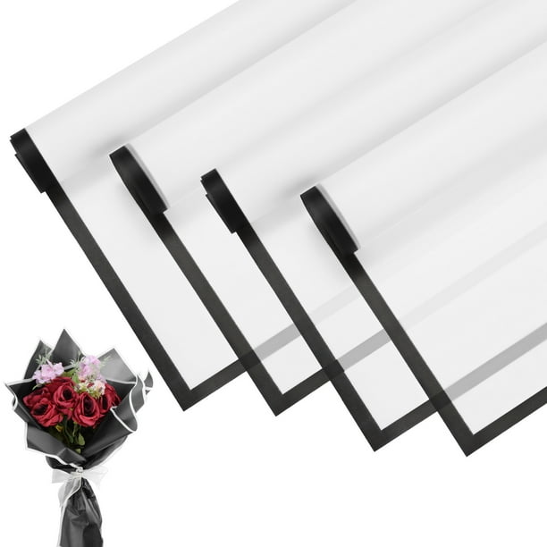 20 piezas de papel de envoltura de flores ramo de 23 pulgadas, borde negro blanco