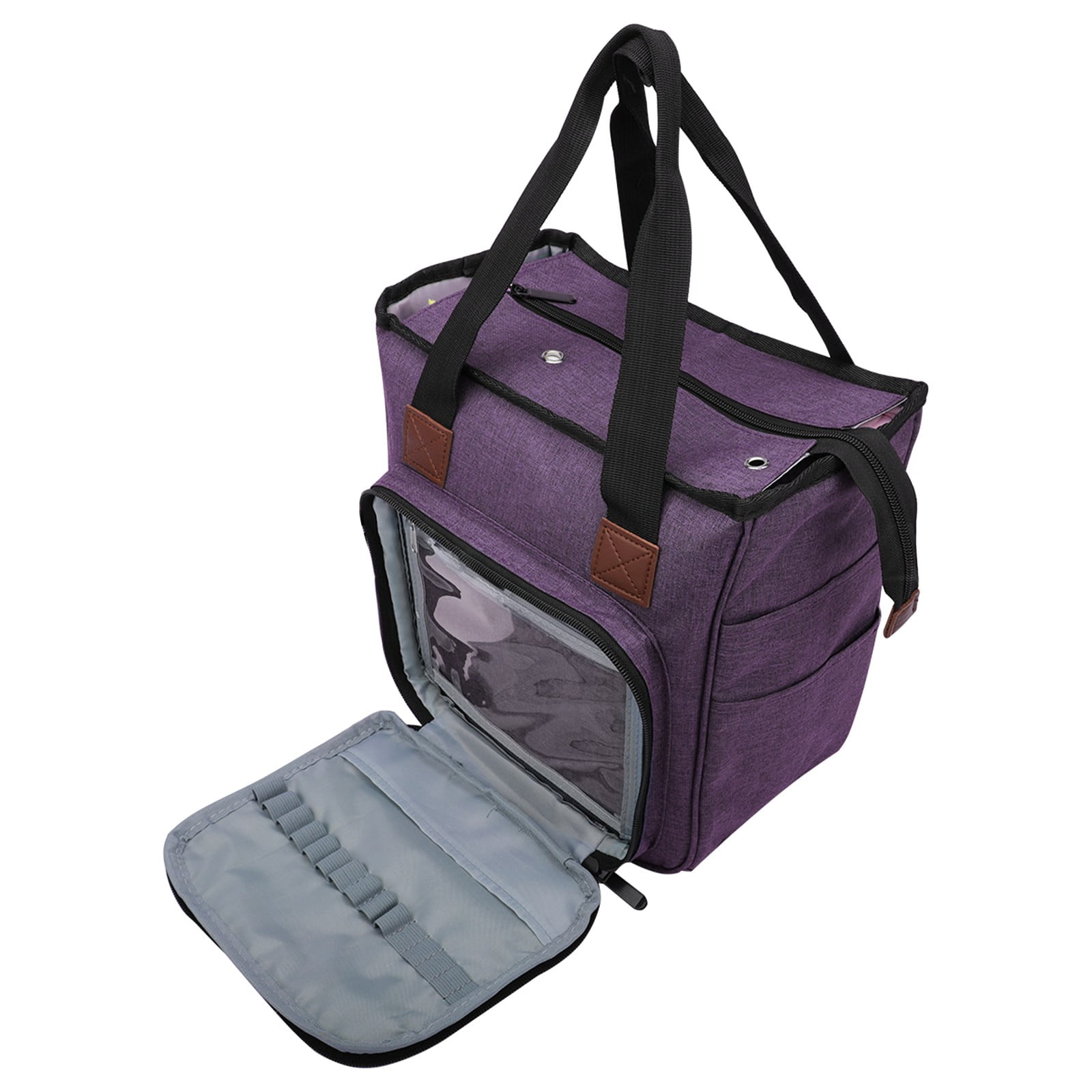 Knitting Project Bag Cozival Multi-Compartment Knitting Project Bag with Needle Organizer - Portable Storage for Yarn, Crochet Hooks, and Accessories, Perfect for Crafters on The Go, Purple