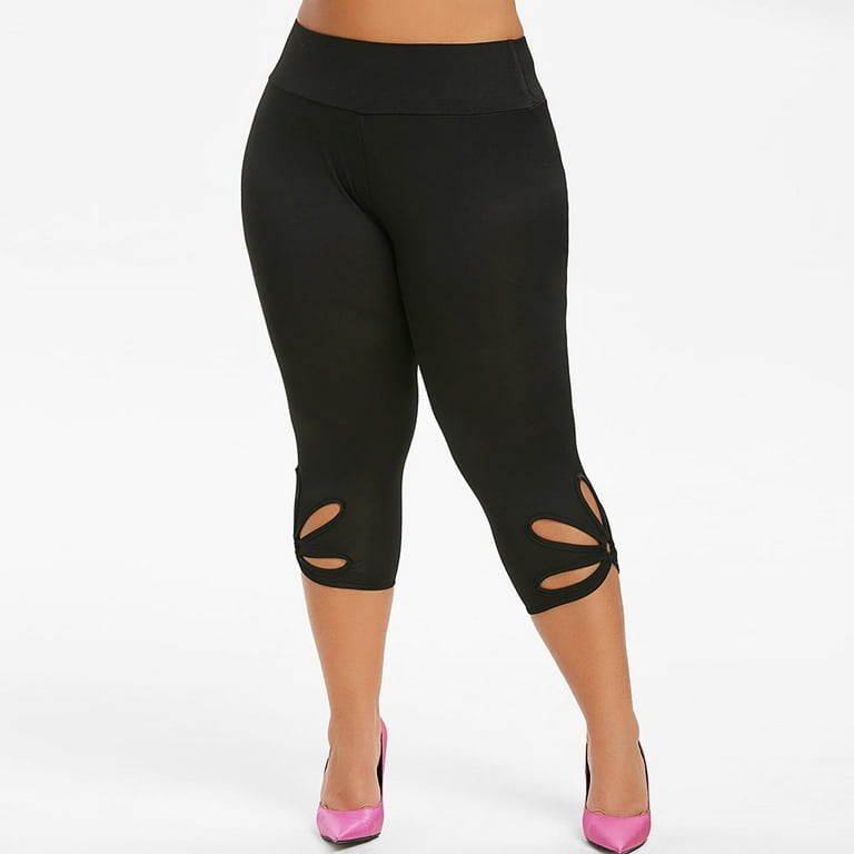 Hvyesh Womens Plus Size Capri Leggings Lightweight Stretchy High Waist  Capris Pants Skinny Hollow Out Yoga Pants 