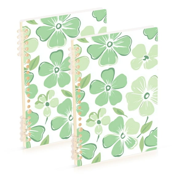 FORMRS 1-Subject Spiral Notebook 8" x 5" College Ruled 60 Refillable Sheet A5 Hard Cover, 2 Pack, Green Floral