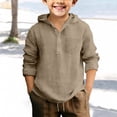 thumbnail image 4 of Teen Boys Soft Cotton Hooded Shirts Casual Long Sleeve Button down Shirt for Kids Summer Comfy Tops with Pocket Plain Clothes, 4 of 4