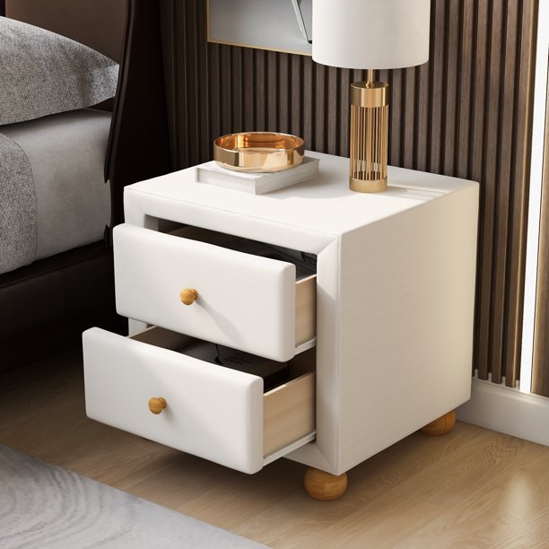 Aukfa Upholstered Storage Nightstand with 2 Drawers for Bedroom
