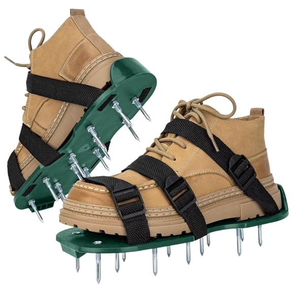 Lawn Aerator Shoes with 3 Adjustable Straps and Metal Buckles, Heavy Duty, One Size Fits All, Green