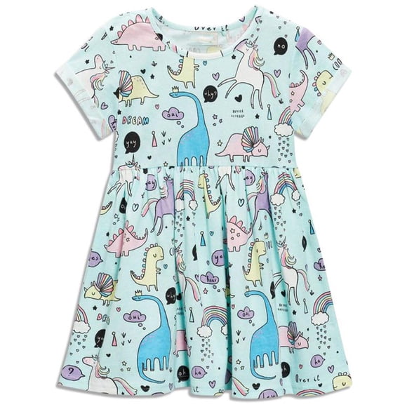 Toddler Girl's Dinosaur Summer Dresses Clothes,Short Sleeve Casual Outfits 3t Blue