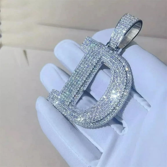 Men's 3.00Ct Round Cut Lab Created Diamond "D" Letter Pendant in 14k White Gold Plated 2 inches pendant