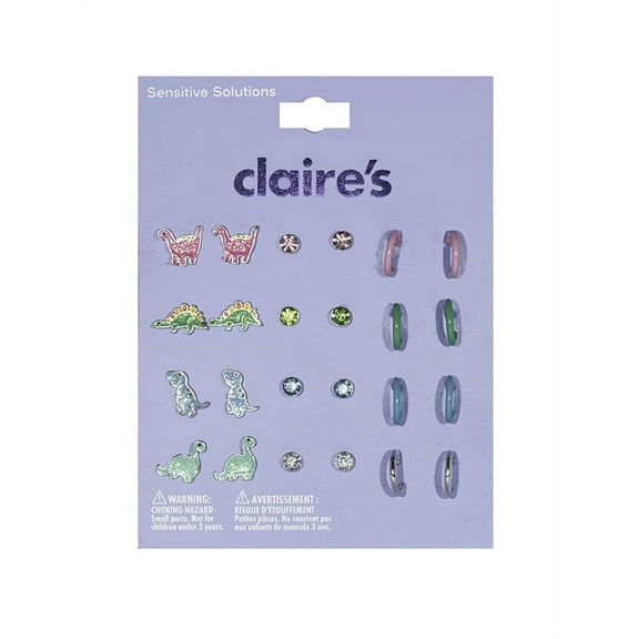 Claire's Girls Rainbow Dinosaur Stud Earrings Set, 12 Pairs, Children's