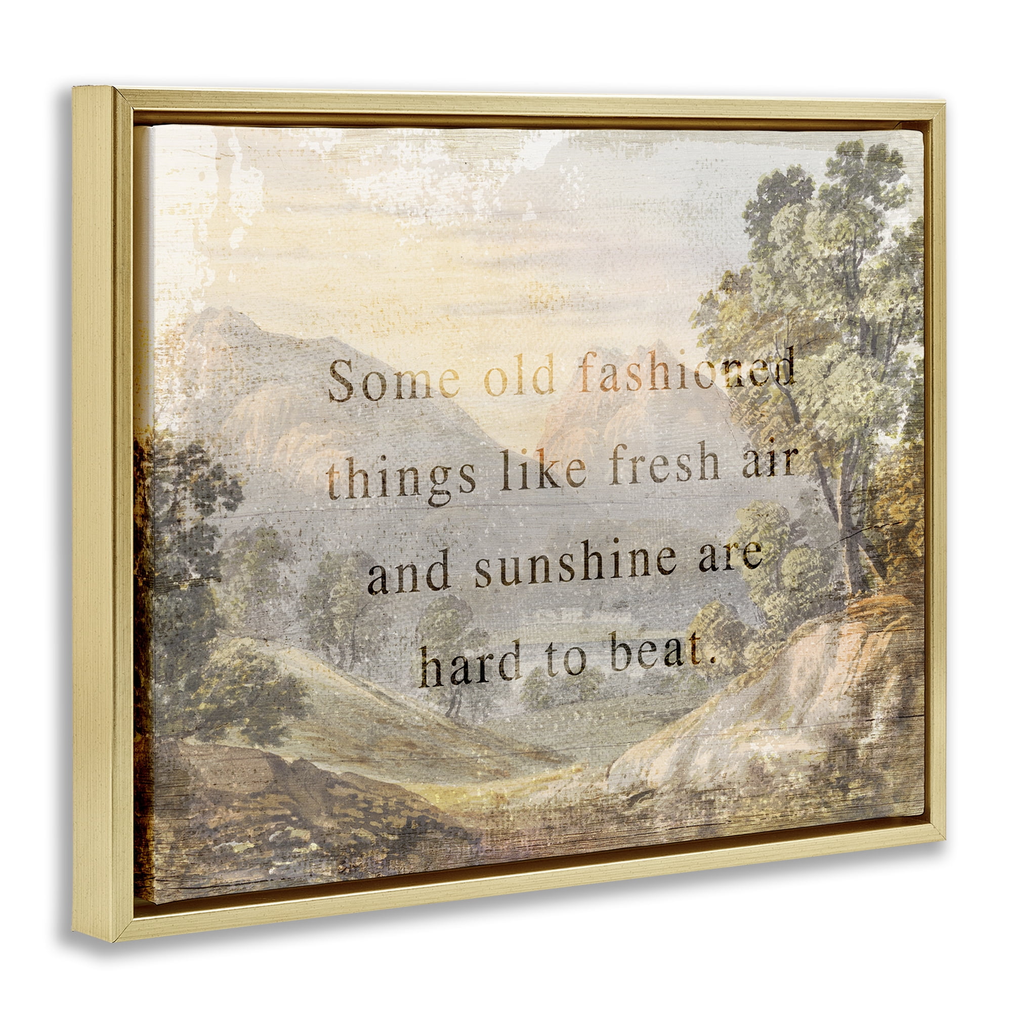 Stupell Industries Fresh Air Sentiment Landscape Landscape & Nature Painting Gold Floater Framed Canvas Art Print Wall Art, 21 x 17