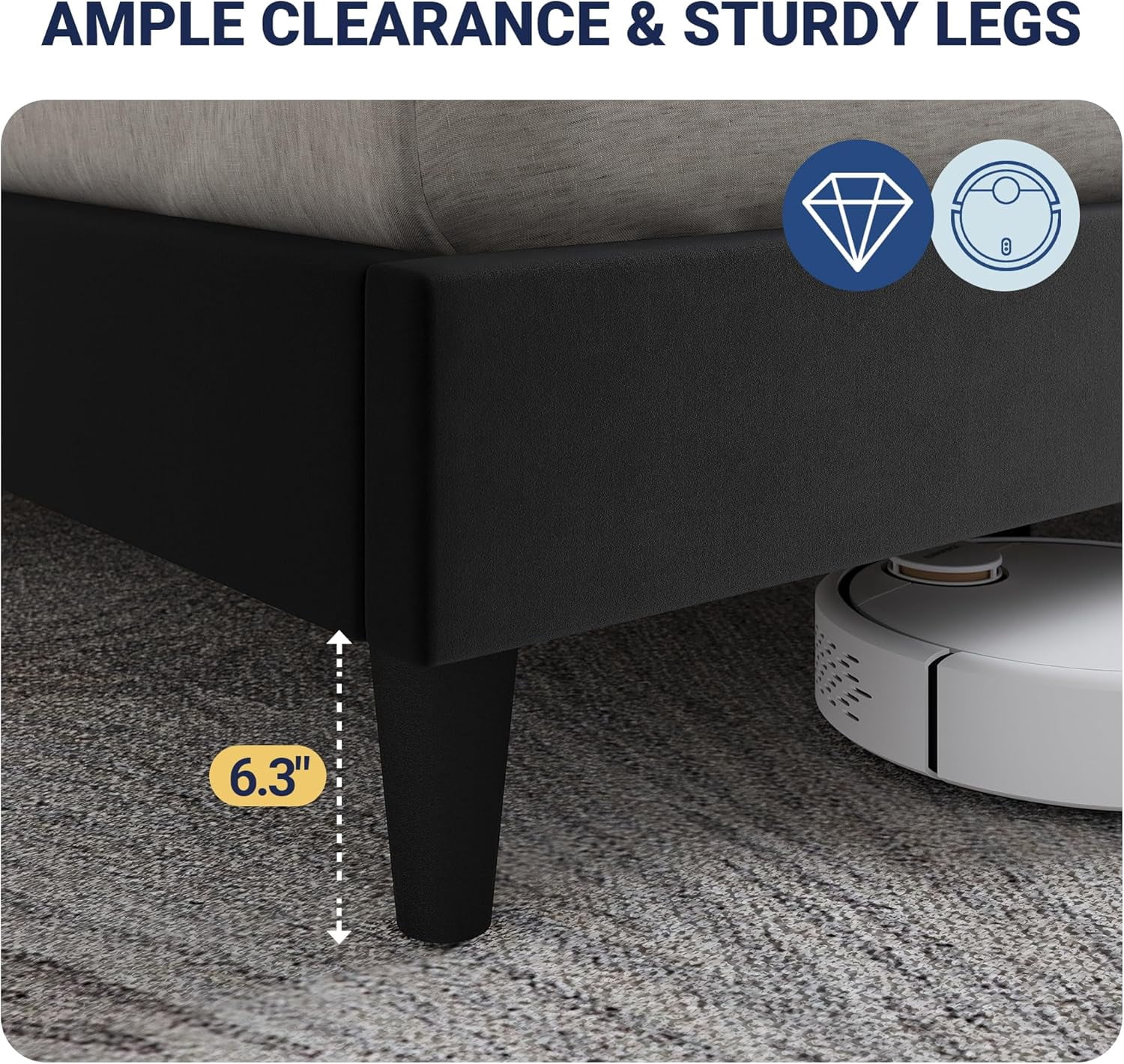 Allewie Velvet King Upholstered Bed Frame with Wingback Storage Headboard & Charging Station, Platform Bed with Diamond Tufted Design & Gold Trim, No Box Spring Needed, Easy Assembly, Black